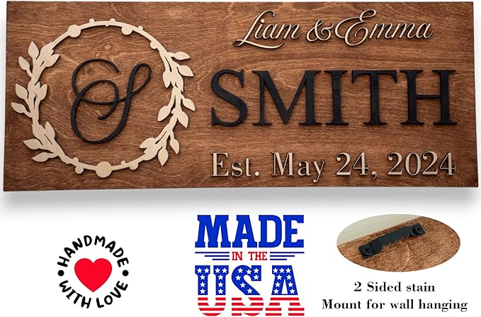 Custom Family Name Sign | Personalized Wooden Wedding Gift | Rustic Last Name Wood Plaque | Established Date Sign |Аnniversаrу (Smith Style)