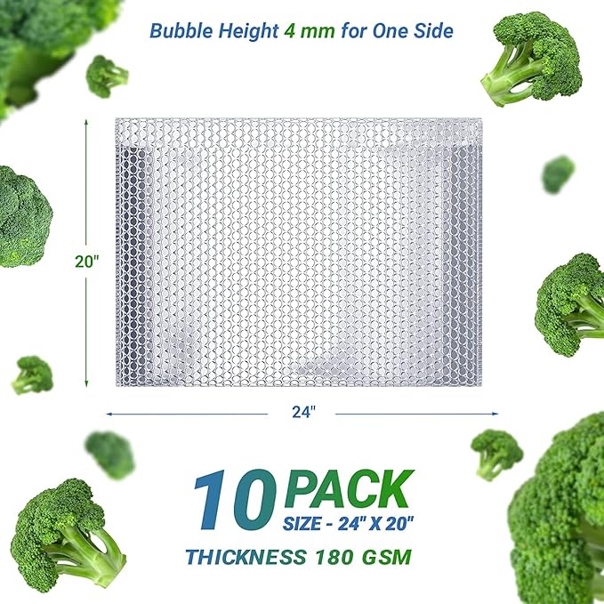 Amiff Silver Thermal Bubble Mailer, ‎24 x 20 Inches. 10 Pack Metallic Bubble Mailers. Self-Seal Insulated Mailers for Cold Shipping. Padded Envelopes Waterproof. Thermal Bag for Food, Cosmetics