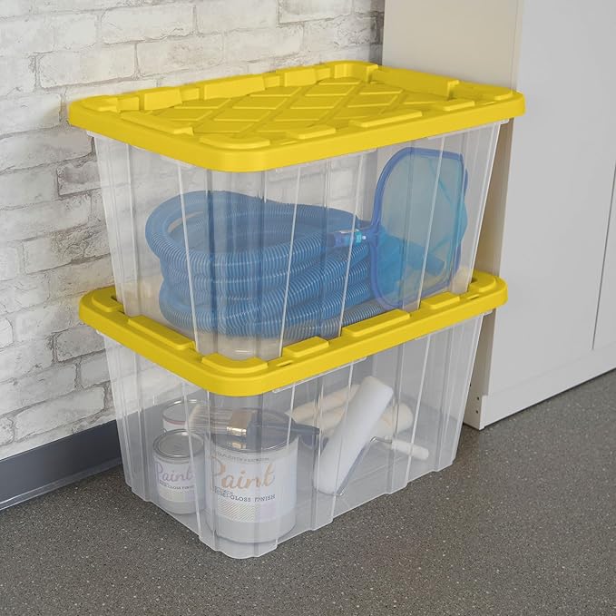 Sterilite 12 Pack Industrial Storage Box with Comfort Carrying Handles, 27 Gal, Yellow