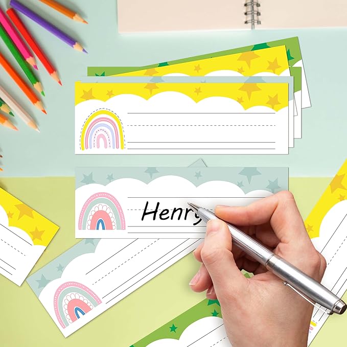 Name Tags for Classroom Cubbies, 30 Boho Rainbow Name Plates for Desks, Back to School Self Adhesive Name Tags Sticker for Teachers Elementary - A04