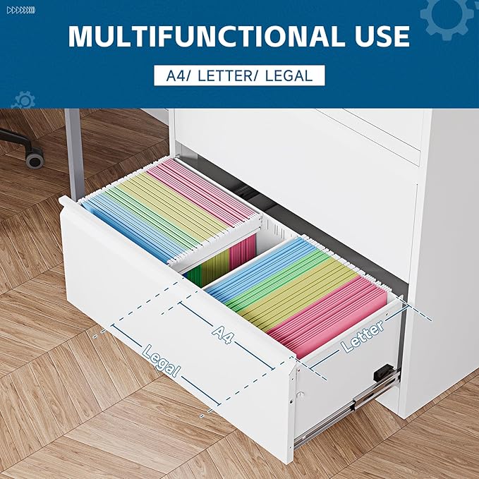 PEUKC 2-Drawer Metal File Cabinet, Lateral Vertical Filing Cabinets for Home Office, Locking File Cabinet with Storage Shelves, Legal/Letter/A4 Size (White, Assemble Required)