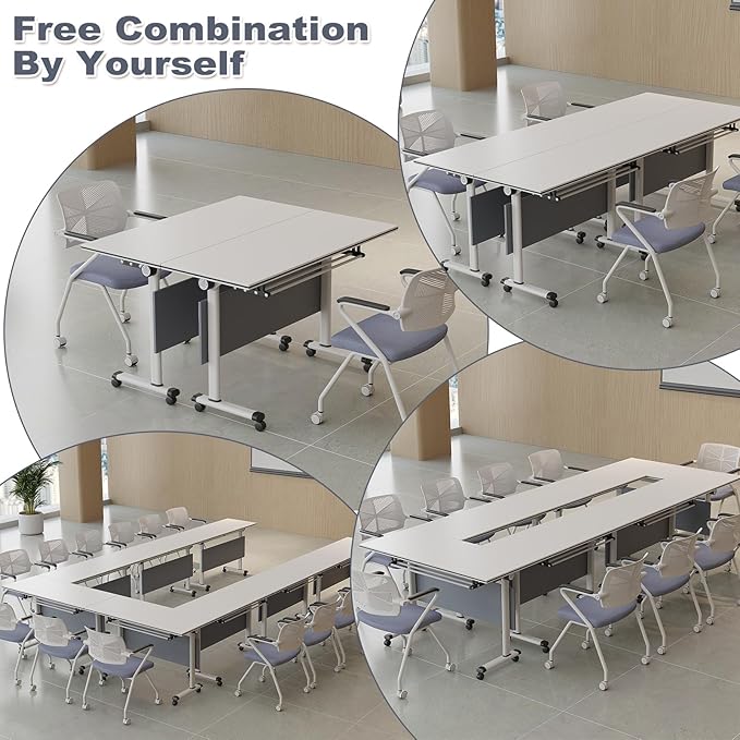 Conference Table,Folding Office Conference Room Tables On Wheels,Flip Top Mobile Folding Conference Table with White Tabletop Conference (2Pack160*60 * 75cm)
