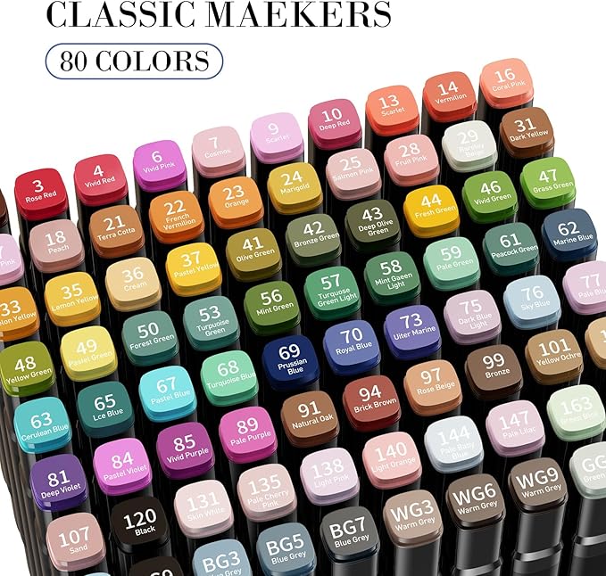 WELLOKB Alcohol Markers,80 Colors Dual Tip Permanent Art Markers for Adults Coloring Illustrations Sketch,Christmas gift,Alcohol Based Marker with Case,for Book Painting Card Making