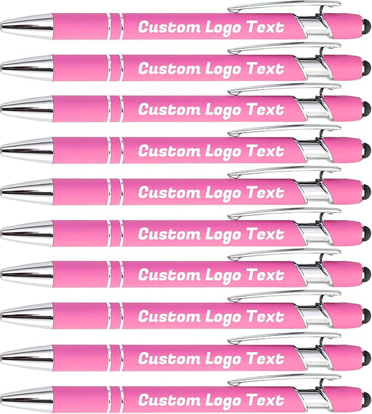 HEYZARDA Personalized Pens with Name Text Logo Custom Ballpoint Pen for Business Office Events with Stylus for Touchscreen 100 Pcs Rose