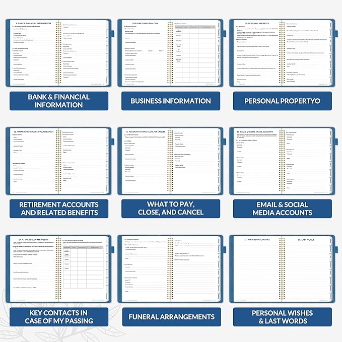 SUNEE End of Life Planner - I‘m Dead Now What Planner, Large Print Spiral-Bound Estate Organizer with Tabs for Seniors & Family. Covers Final Wishes, Passwords & Funeral Planning.A4（9"x11.2"), Blue