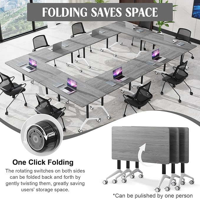 Conference Table,55.1''Folding Conference Room Table for 4-12 People,Mobile Flip Top MeetingTraining Table with Different Coulor and Styles for Offices, Classrooms,Meeting Room (2, F)