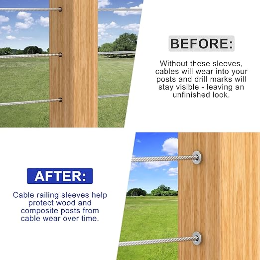 BLIKA 80 Pack Stainless Steel Protector Sleeves for 1/8" Deck Cable Railing, for Wood/Composite Posts, T316 Marine Grade, Cable Railing Protector Sleeves