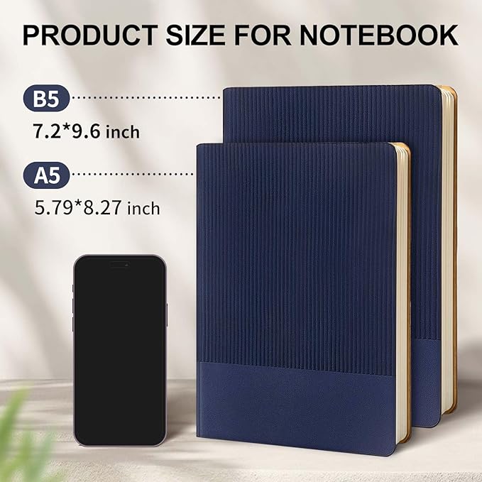 TSFPapier Lined Journal Notebook for Work College Ruled Note Book 5.79"x8.27" A5 PU Leather Daily Journaling 216 Pages for Women Men Writing Home School Supplies Business (Dark Blue)