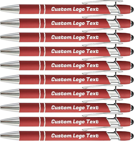 HEYZARDA Personalized Pens with Name Text Logo Custom Ballpoint Pen for Business Office Events with Stylus for Touchscreen 10 Pcs Wine