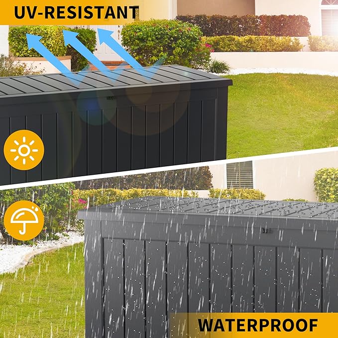Decksplore Outdoor Storage Box Waterproof, 200 Gallon Lockable Resin Large Deck Box, Patio Storage Bin for Pool Accessories Cushion Furniture, Garden Tools, UV-Resistant Outside Delivery, Black