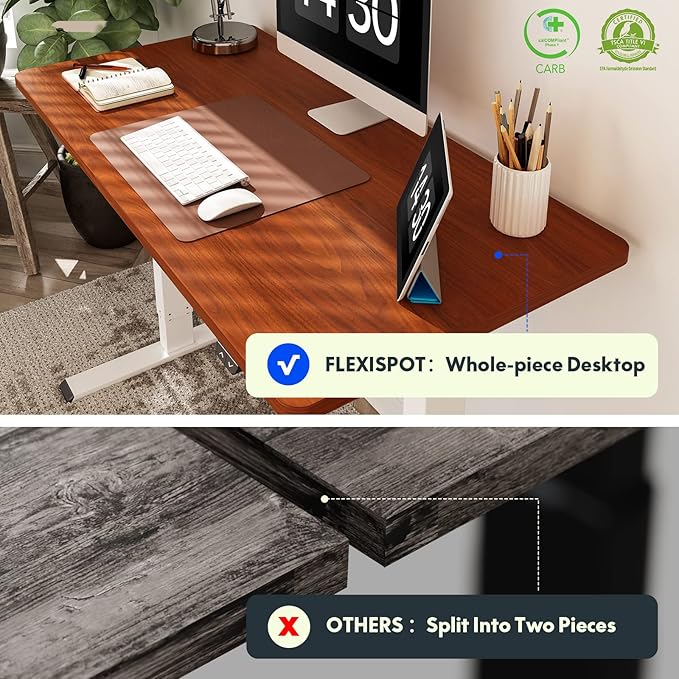 FLEXISPOT E6 3-Stage Dual Motor 60 x 24 Electric Standing Desk Sit Stand Up Desk, Holds 220 lbs, Adjustable Height w/Memory Presets, One-Piece Mahogany Desktop & White Frame, Ships in 2 Boxes