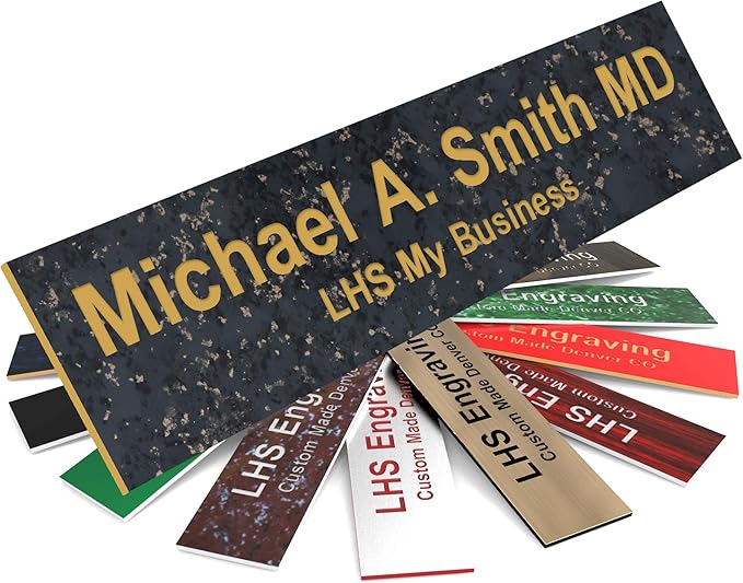 Engraved Custom Door Plate Charcoal Marble Pattern Plastic Office Door Sign with Gold Letters - Made in USA 2x4 S6
