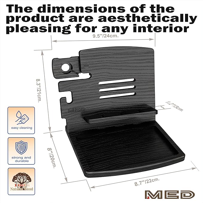 MED Wood Phone Docking Station – Nightstand Desk Organizer for Phone, Watch, Wallet & Tablet – Gift for Men, Husband, Dad & Women – Wooden Charging Stand with Key Holder (Black, Model 1)