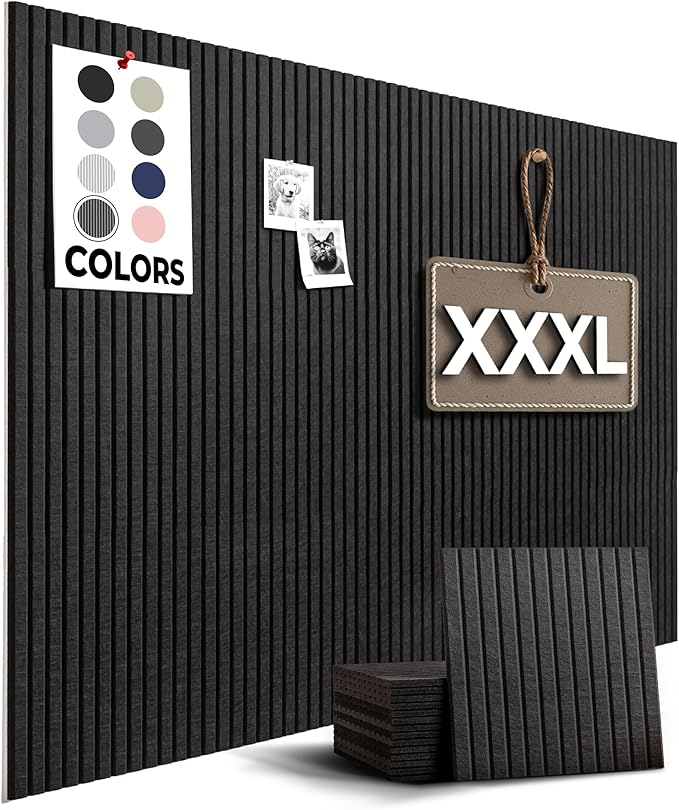 Large Bulletin Board, Tack Board, 59"x36" | 15 Pack | Wall Pin Board, Cork Board Alternative for Walls, Tablero de Corcho para Pared, Cord Board for Wall (Black Slats)