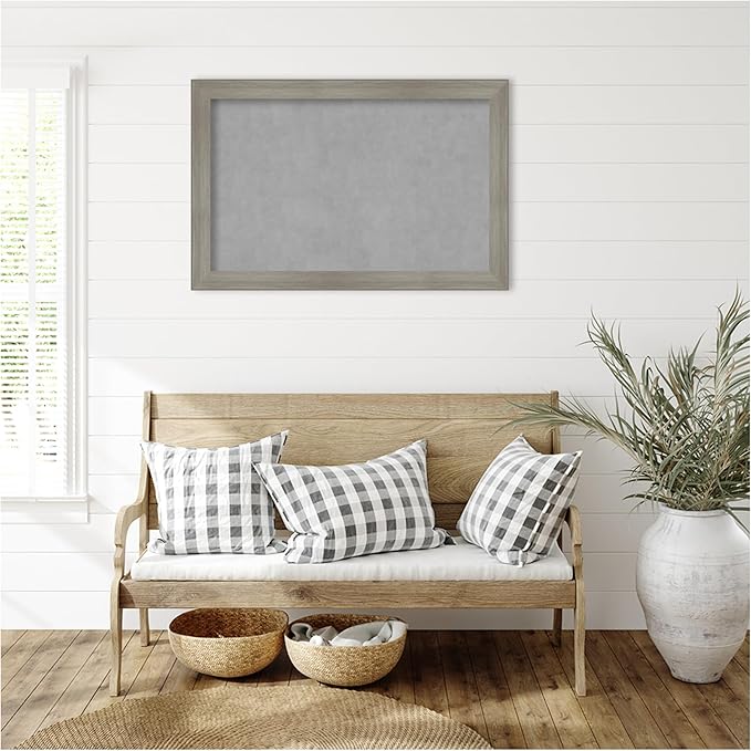 Amanti Art Grey Framed Magnetic Board 24x36 Large Vision Board for use with Magnets, 100% Metal Sheet to Display Items as Office Decor or for Home Organization in mudroom, Kitchen or Kids Room