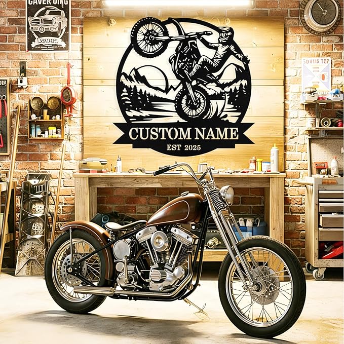 Custom Motorcycle Metal Signs Personalized Dirt Biker Name Sign Custom Garage Decor Motorbikes Wall Art Decor Motorcycle Sign Men Room Decorate Gifts for Men Husband Rider