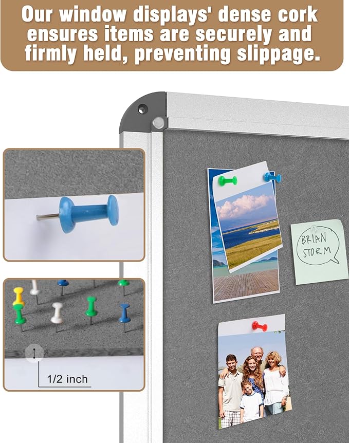 Mifuro 38"x38" Enclosed Bulletin Board, Lockable Weather-Resistant Aluminum Cork Noticeboard for School & Office, Silver Frame w/Grey Flet