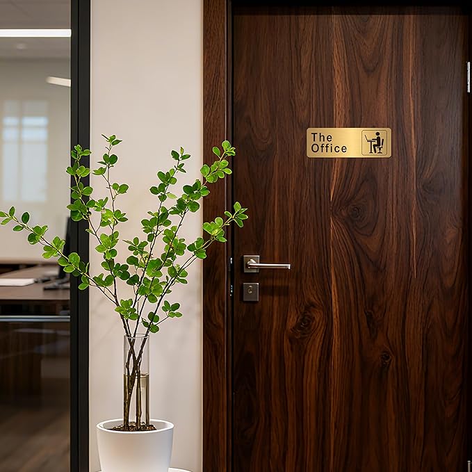 The Office Sign for Home and Business Door，Self-Adhesive Waterproof and Fade-Resistant Brushed Gold Office Sticker for House，Business，Door, Window