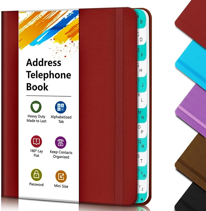 BLESWIN Address Book with Alphabetical Tabs, Hardcover Address Book for Record Contacts, Small Address Book to Store All Your Important Informations in One Place, 6.1x4.7" – Red