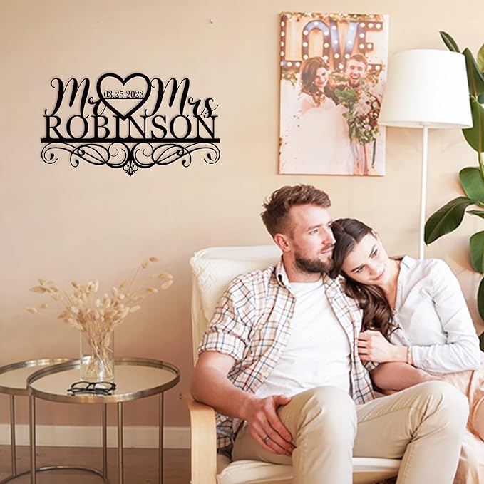 Personalized Anniversary Wedding Gift Custom Last Name Metal Sign Family Name Sign Custom Last Name Metal Sign Monogram Wall Decor Personalized Name Sign for Home
