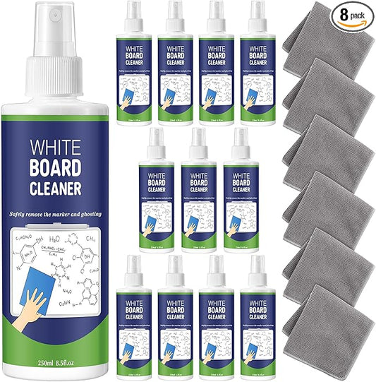 Dansib 8 Pack Whiteboard Cleaner Spray 8.5oz Dry Erase Board Cleaner with 6 Cloths Non Toxic Dry Erase Cleaner Removes Stubborn Marks from Whiteboards