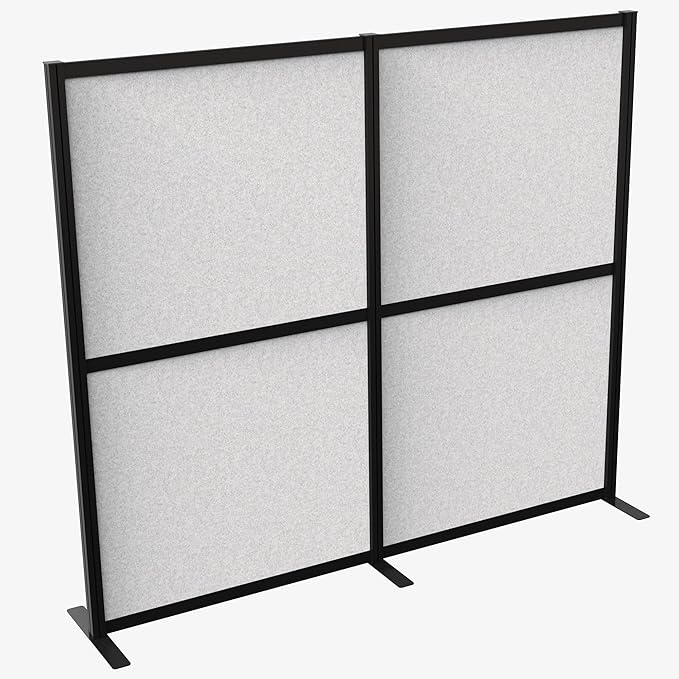 VIVO Modular Wall System, 2 PET Panels, Modern Professional Office Cubicle Dividers, Freestanding Privacy-Screen, 66 inches High, Light Gray, Black Frame, PP-MWS63B