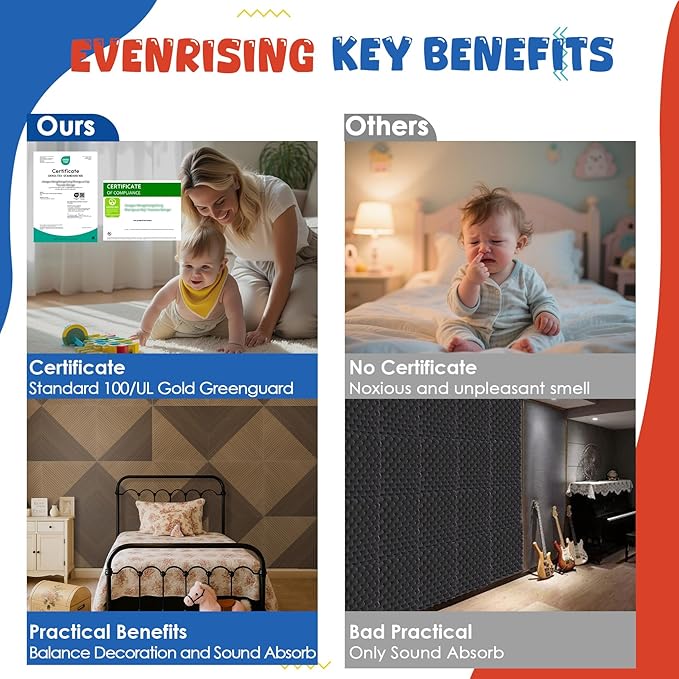EVENRISING Acoustic Panels 6 Pack, Soundproof Wall Panels 23.6 x 23.6 Inches, Large Decorative Sound Absorbing Panels,Self-Adhesive Acoustic Treatment for Home Studio Office,Deep SymmetryLuxe