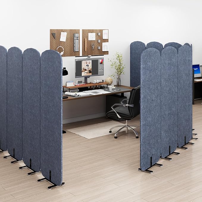 Natwind 5 Panel 122.8 x 71 in Office Room Privacy Protect Space Divider Portable Partition,Wall Folding Cubicle Indoor Freestanding Acoustic Partition Temporary for Office Room, Navy Blue