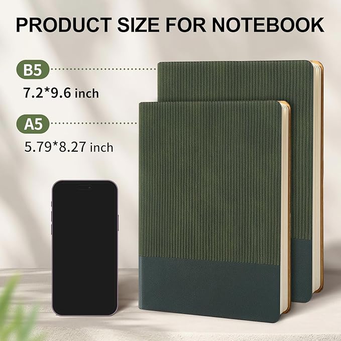 TSFPapier Lined Journal Notebook for Work College Ruled Note Book 5.79"x8.27"A5 PU Leather Daily Journaling 216 Pages for Women Men Writing Home School Supplies Business (Dark Green)