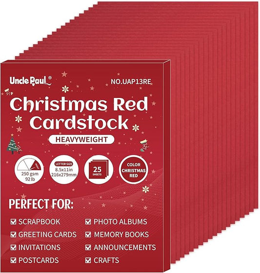 25 Sheets Christmas Red Cardstock - 8.5'' x 11'' 92lb Double-sided Cover Card Stock 250gsm Heavyweight Paper for Art Crafts Business Cards Party Décor UAP13RE