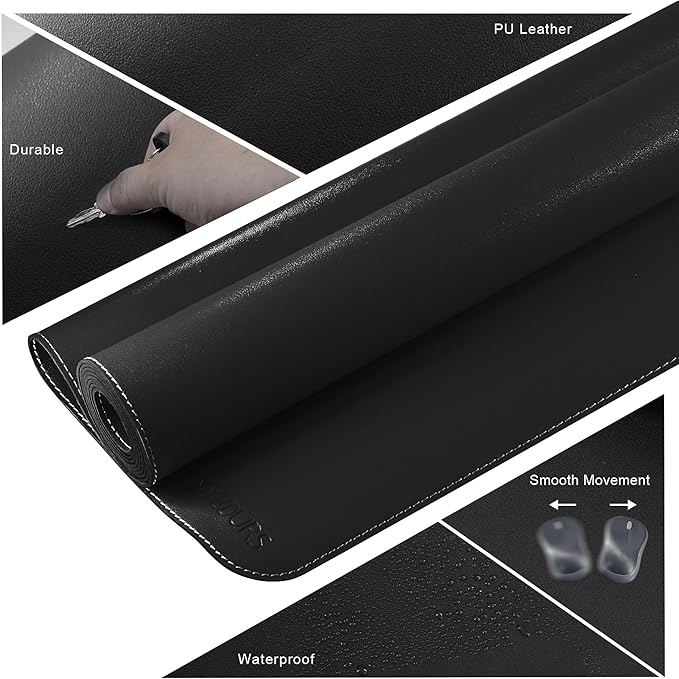 Mydours Large Desk Mat 51.2" x 23.6", PU Leather Surface for Smooth Mouse Control, Office Desk Blotter with Scratch-Resistant Design, Extended Gaming Surface Spacious Laptop Coverage (Black)