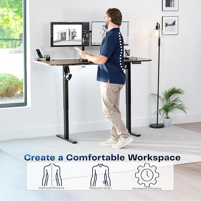 VIVO Electric 63 x 32 in Rustic Standing Desk, Memory Height Adjustment, 1B Series, Holds 220 lbs, Vintage Brown Top Black Frame, DESK-KIT-1B1N