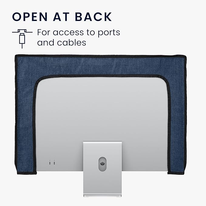 kwmobile Dust Cover for 27-28" Monitor - Linen Monitor Display Protector - Protect Your Computer Screen - Blue Grey