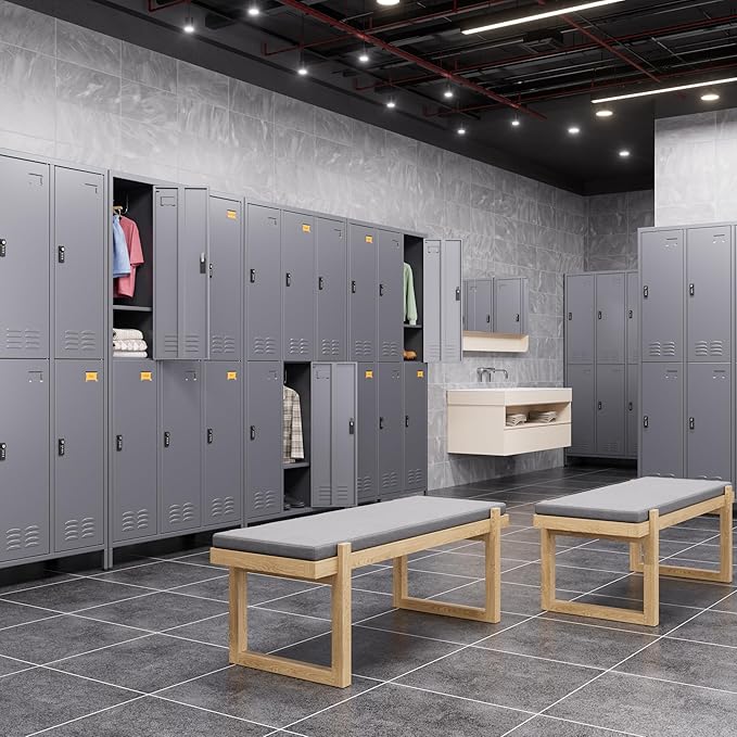 SUPEER Metal Locker for Employees with Combination Locks,Metal Lockers with Business Card Holder and 18 Hooks for School Garage Office Gym Home,Assembly Required,Dark Grey