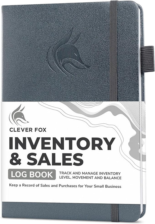 Clever Fox Inventory & Sales Log Book for Small Business – Inventory Ledger Book, Inventory Notebook, Order Tracker Book for Purchases, Sales & Reorders – Undated, Hardcover, A5, Silver Black