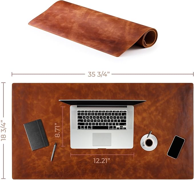 Node Leather Desk Mat - Executive Real Leather Pad - Large (18 3/4" x 35 3/4") | Non-Slip Desk Blotter