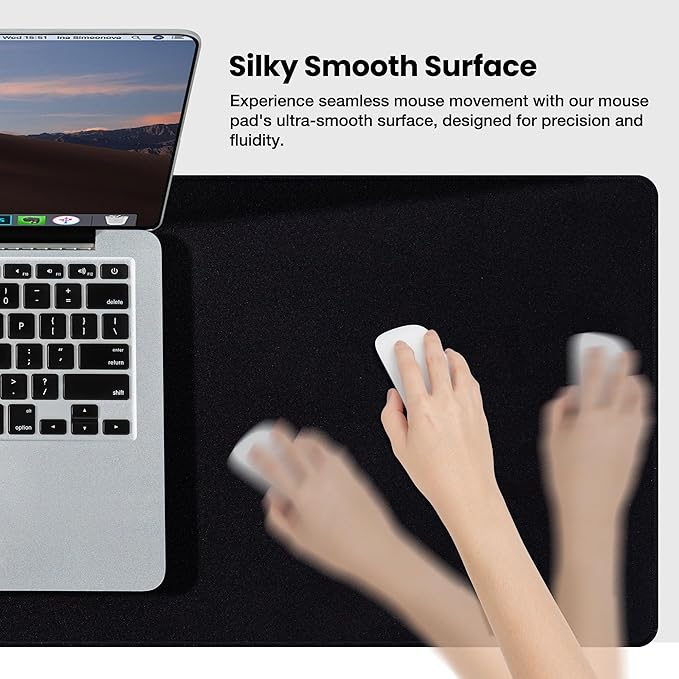 ALOANES Black Waterproof Desk Mat, Large, with Extended Mouse Mat, Office Desk Protector with Anti-Slip Base, Stitched Edge, Grain Jacquard Surface, Perfect for Gamer, Home, XL,11.81''x27.56''x0.12'
