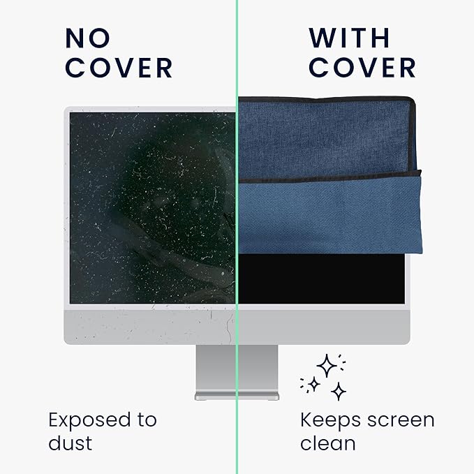 kwmobile Dust Cover for 20-22" Monitor - Linen Monitor Display Protector - Protect Your Computer Screen - Blue Grey