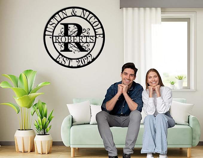 Wedding Gifts for Couples 2024 Last Name Signs for Home Personalized Metal Signs Monogram Wall Decor Personalized Family Name Sign Anniversary Wedding Gift
