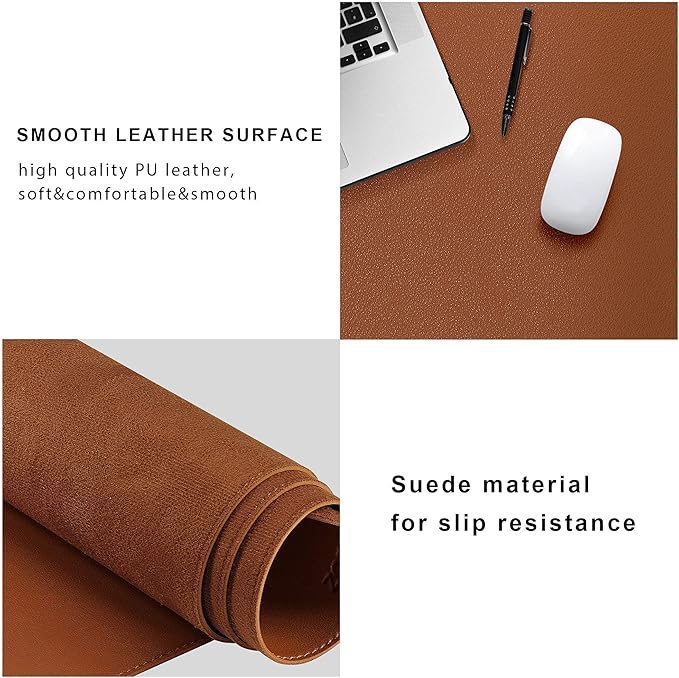 ZORESYN Large PU Leather Desk Pad 51.18x27.56 Inches, Waterproof Gaming Mouse Mat with Non-Slip Suede Base, Desk Blotter Protector for Office Home, Light Brown
