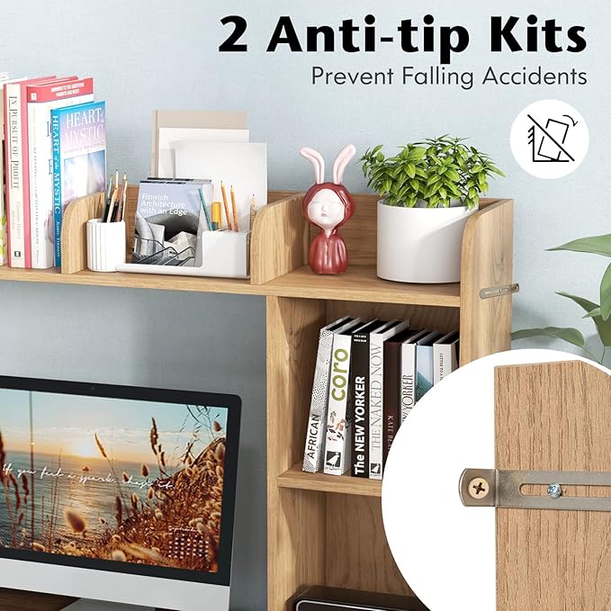Tangkula Desktop Bookshelf, Countertop Storage Hutch with 5 Shelves for Computer Desk, 3-Tier Display Rack, Multipurpose Wood Storage Organizer for Dorm Office Home