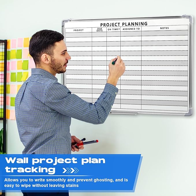 Lincia Project Planning Dry Erase Whiteboard Magnetic Dry Erase Board with Lines Sliding Marker Tray Aluminum Frame White Board Planner for Wall Scheduling(36"x24",Project Planning Horizontal)