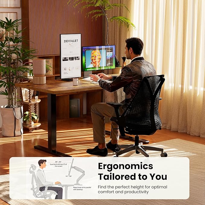 ErGear Height Adjustable Electric Standing Desk, 63 x 28 Inches Sit Stand up Desk, Memory Computer Home Office Desk (Vintage Brown)