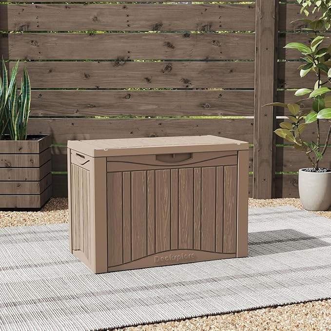 Yardgrace 50 Gallon Lockable Resin Deck Box, Waterproof & UV-Resistant Outdoor Storage Box for Outdoor Cushion Storage, Garden Tools & Pool Accessories Storage, Gray