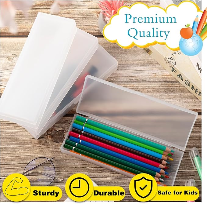 Fainne 24 Pcs Plastic Pencil Case Bulk Pencil Boxes Plastic Stationery Case Frosted Pen Box Pen Holder with Hinged Lid Snap Closure for Office(Single Layer,White,7.68 x 2.6 x 1.18 Inch)