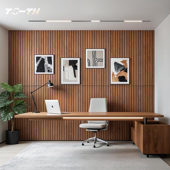 TO-TH Wood-Look Sound Panels, 4 Pack 47.2” x 23.6” Soundproof Wall Panels, Decorative Acoustic Panels,Wood Panels for Wall for Home, Office, Basement, Cherry with Mitered Edges
