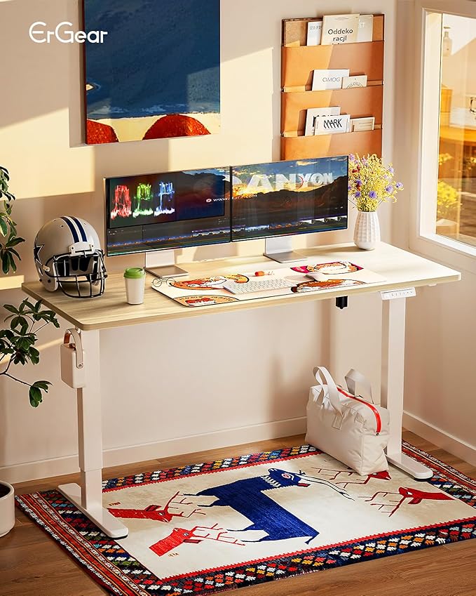 ErGear Height Adjustable Electric Standing Desk, 71 x 30 Inches Sit Stand up Desk, Memory Computer Home Office Desk Large Desk with Two-Piece Desktop (Natural)