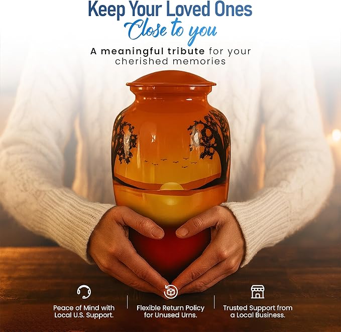 Modern Memorials Cremation Urn for Ashes - Large Urn for Man & Women - 200 Cubic Inches - Includes Velvet Storage Bag - Safari Style