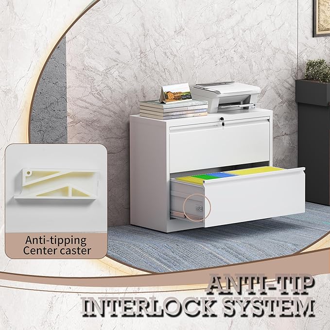 mysteeldepot 2 Drawer Lateral File Cabinet with Lock, File Cabinet, Metal Lateral Filing Cabinets for Home Office, File Storage Cabinet for Legal/Letter/A4 Documents, Assembly Required (White, 35'W)