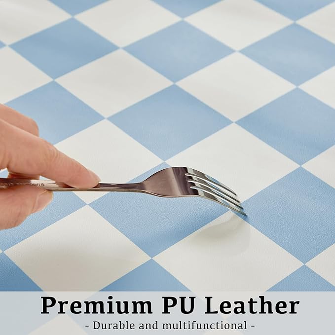 Ohocut Checkered Desk Mat, 31.5" x 15.7" Large Cute Sky Blue Aesthetic Retro Accessories, PU Leather Computer Laptop Desk Mat Mouse Keyboard Pad, Desk Writing Makeup Mat for Vanity/Work/Home Decor